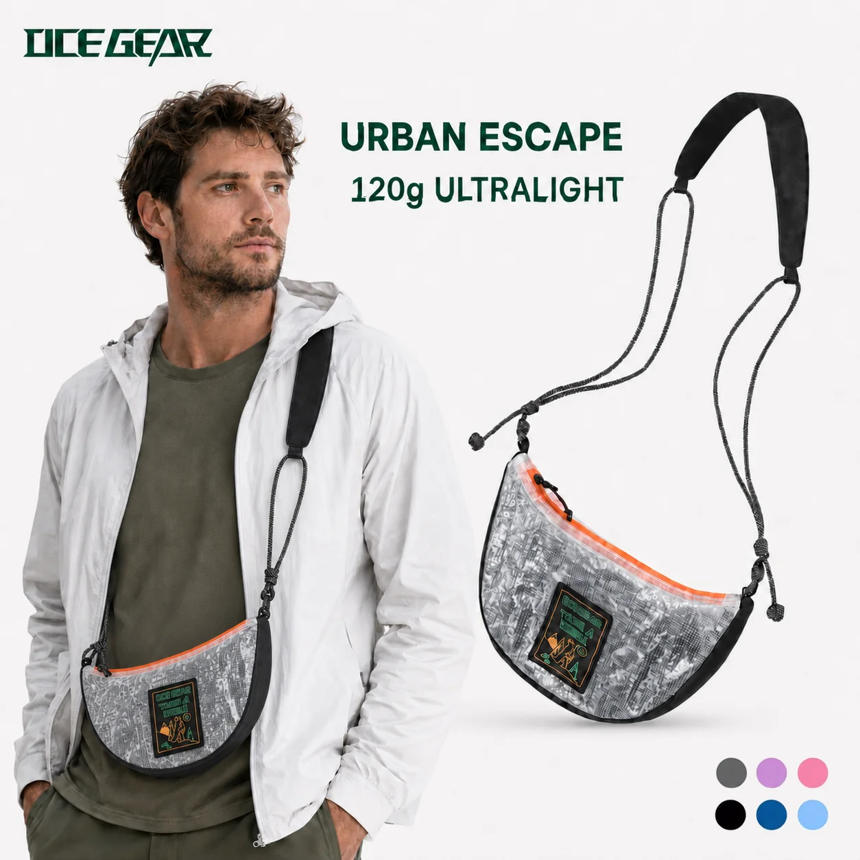ECOpak Tech Mesh Sling Bag Ultralight 120g Half Moon Crossbody Bag Waterproof 70psi Hiking Camping Shoulder Bag for Men Women