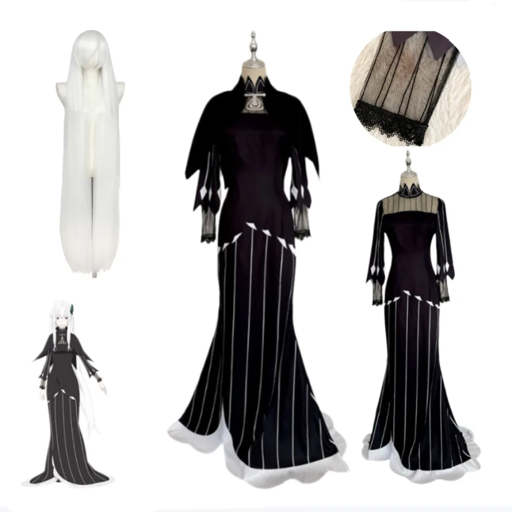 

Re:Zero Starting Life in Another World Echidna Witch of Greed Cosplay Full Black Dress Shawl Women Halloween Comic Con Outfit