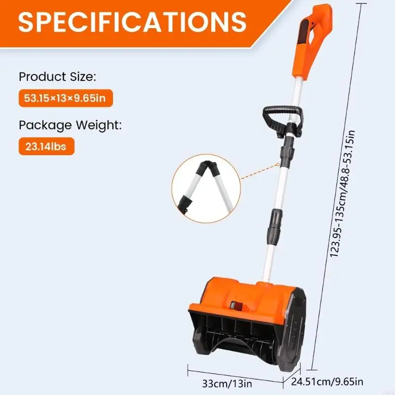 Motorized Cordless Snow Pusher Energy Efficient Operation Electric Snow Shovel Device for Urban Homes & Small Spaces H9EE