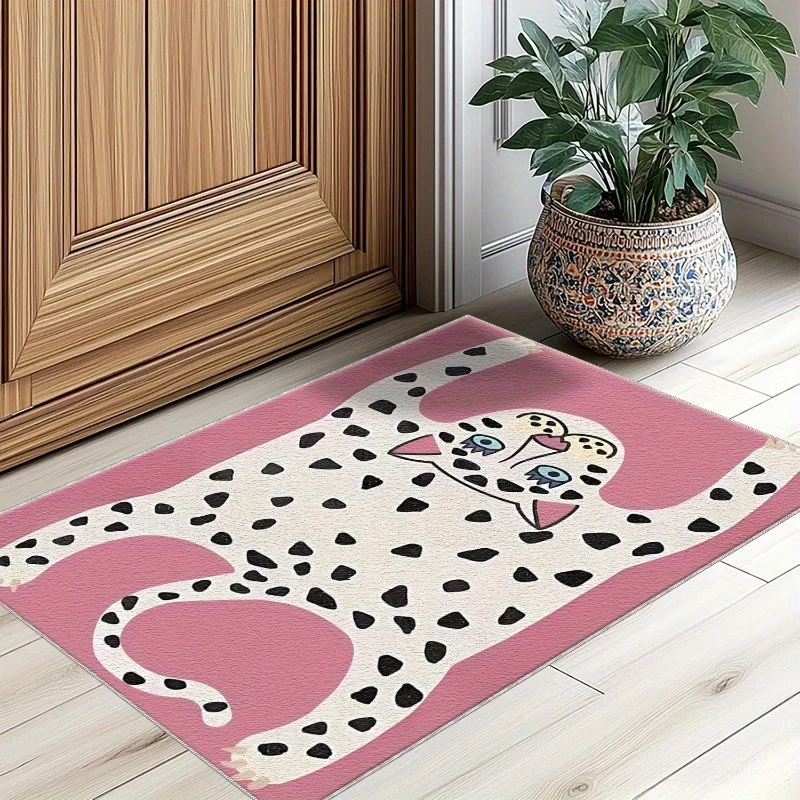 Pink Leopard Doormat White Spotted Animal Entrance Rug Modern Art Floor Mat Washable Home Decor