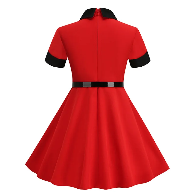 Vestido de festa vintage patchwork para menina, vestidos de verão rosa sólido, pin up retro 50s 60s rockabilly vestido de verão, 2023