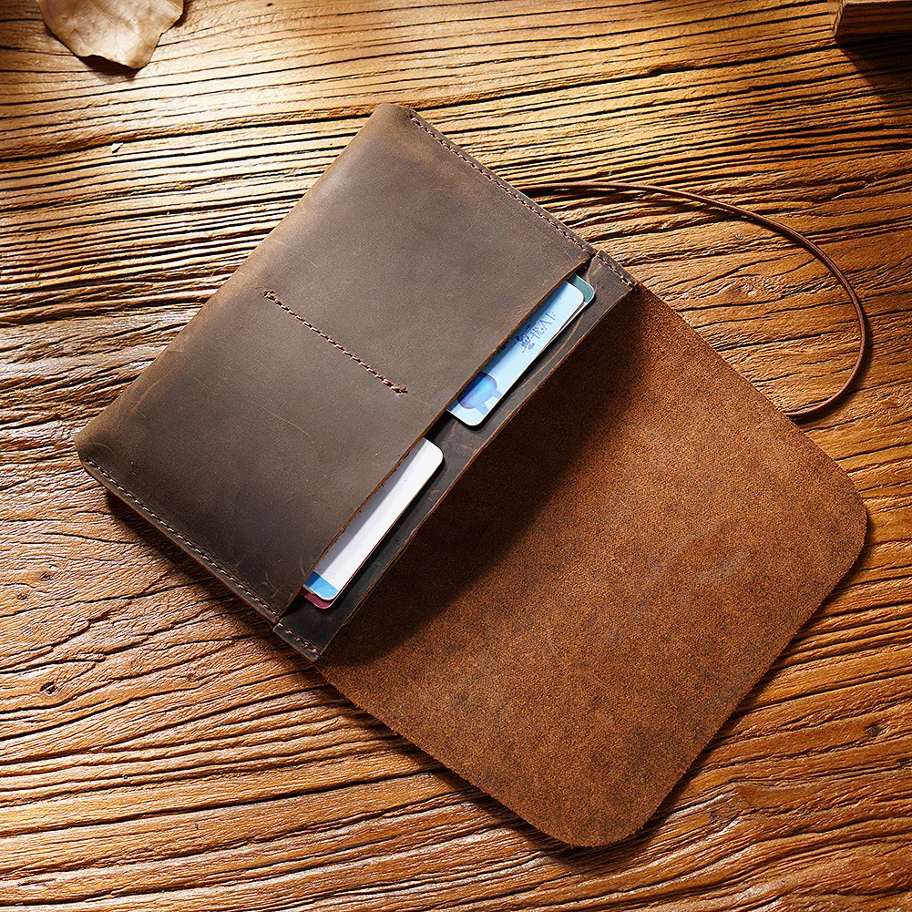 2025 جديد جلد البقر الرجال حقيبة جواز السفر موضة حامل بطاقات التعريف الشخصية طبقة جلد البقر الرجعية الصعود بطاقة المحفظة متعددة حافظة للبطاقات 45