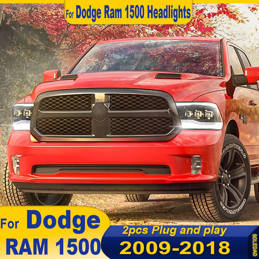 

Автомобильные фары для Dodge RAM 1500 2009-2018, светодиодные передние лампы автомобиля в сборе, обновление динамического объектива проектора DRL, аксессуары для инструментов