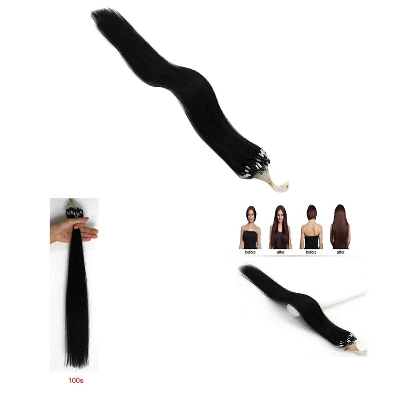 100 peças preto fácil loops mini anel contas derrubadas extensões de cabelo humano real perucas de cabelo