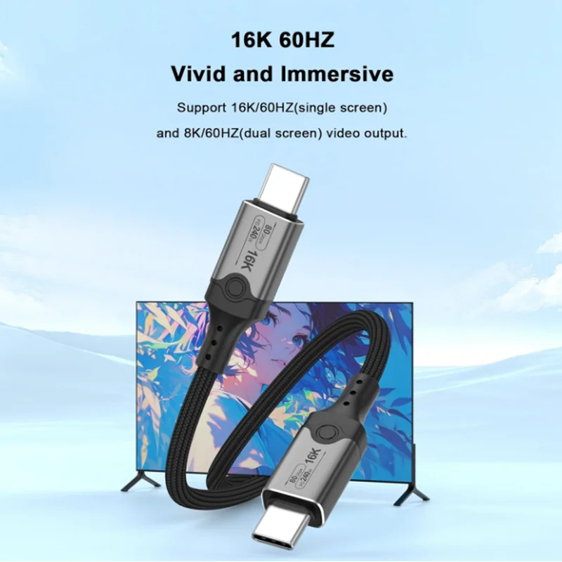 USB C Monitor Data Cable 16K@60Hz,Support 80Gbps Data Transfer,PD 240W Fast Charging Compatible with CarPlay,Steam Deck,Switch,