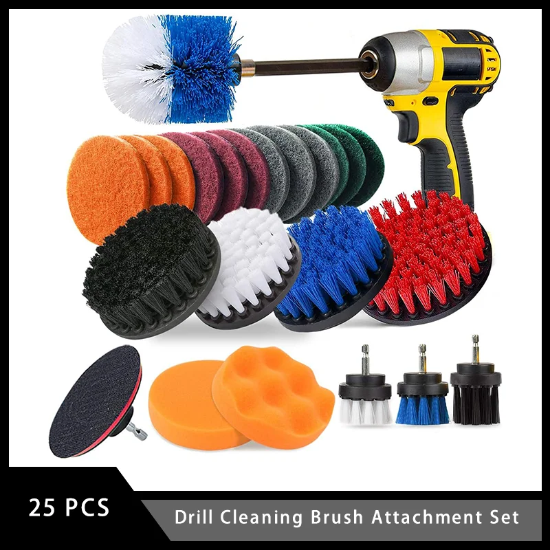 24 Piece Drill Cleaning Brush Attachment Set with Scrub Brush Extend Long Attachment for Cleaning Kitchen Surfaces Car Detailing