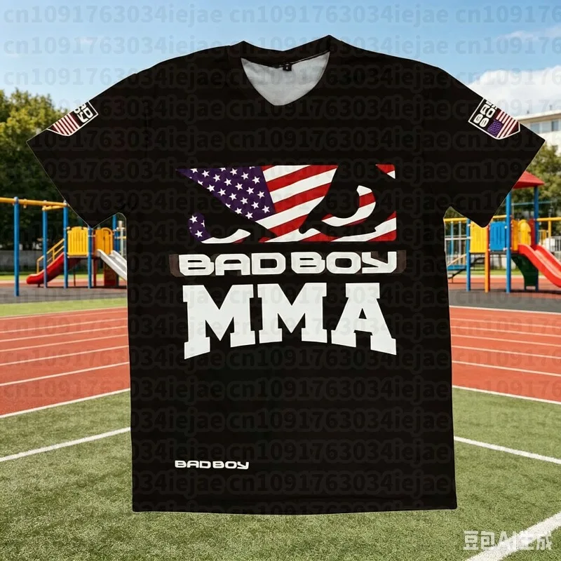 2026 New Black American Fighting Short-Sleeve MMA Boxing Style Quick-Drying T-Shirt, Men's Breathable Wear