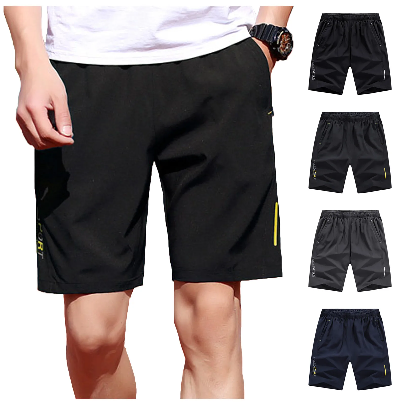 Mens Shorts Quick Dry Lightweight Training Running Jogger Zipper Pockets Summer Cargo Pants Loose Shorts Pantalones De Hombre