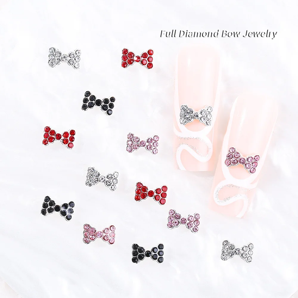 진주 악센트와 10Pcs 3D 합금 활 라인 석 네일 매력 멋진 매니큐어 디자인에 대 한 우아한 네일 아트 장식