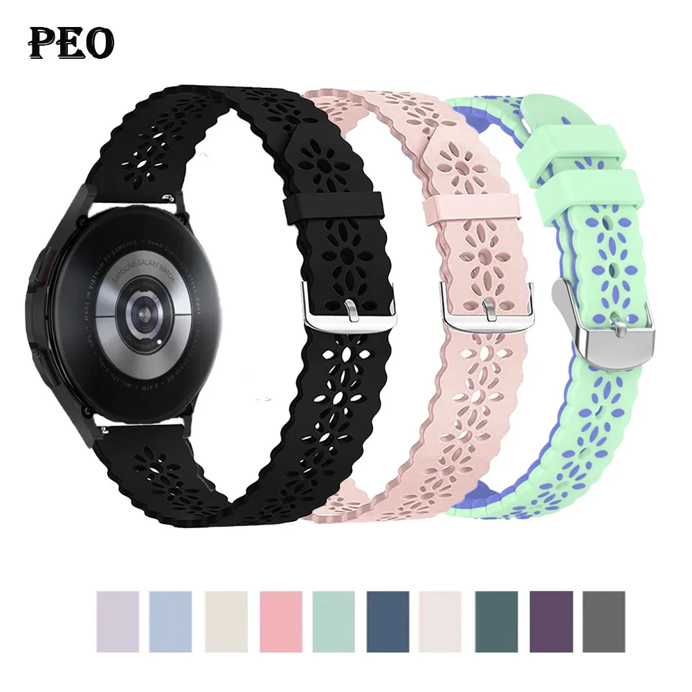 حزام دانتيل رياضي لساعة سامسونج جالاكسي 7/FE/4/5/5 pro/6 كلاسيك/أكتيف 2 سيليكون 20 ملم 22 ملم سوار هواوي جي تي 4-3-2-2e