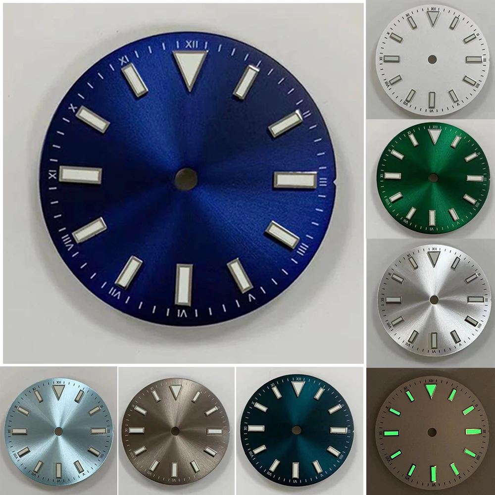 28.5MM Watch Dial Green Luminous Strip Nail Watch Face for NH35 8215 2836 Movement Modified Part