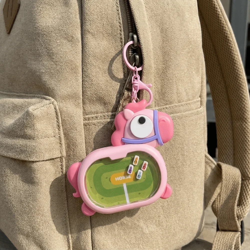 Creative Funny Magnetic Horse-Racing Keychain Cartoon Hanging Backpack Charm Plastic Horse Pendant Keyring Party Favor