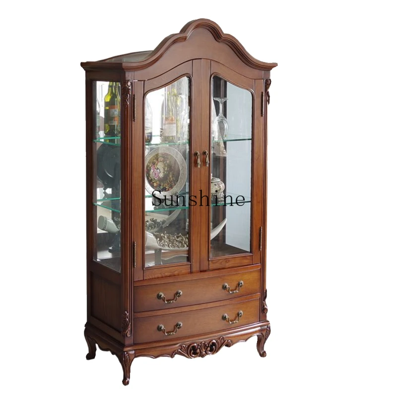 

American solid wood TV cabinet wine cabinet combination living room storage background wall furniture combination set