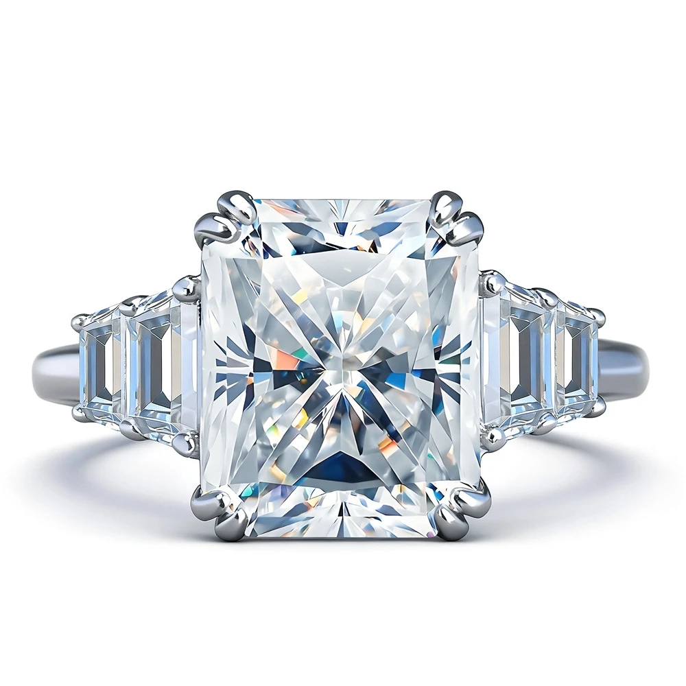 

D Color VVS1 8*10MM 4CT Moissanite Ring S925 Sterling Silver Emerald Cut Wedding Rings for Woman Birthday Party Jewelry Gift