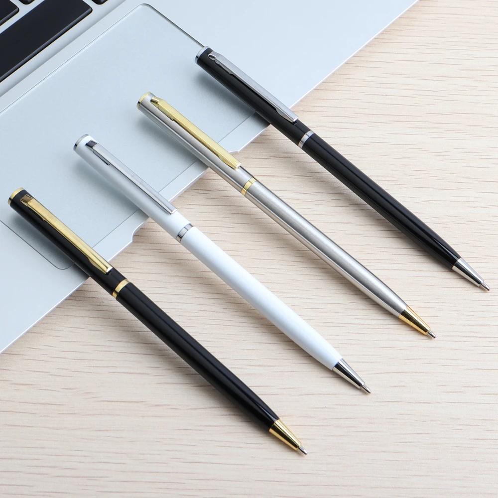 1Pcs Metal Ballpoint Pen Set Rotating Metal Old Oil Pens For School Stationery Ball Pens High Quality Ink Colors Black Blue