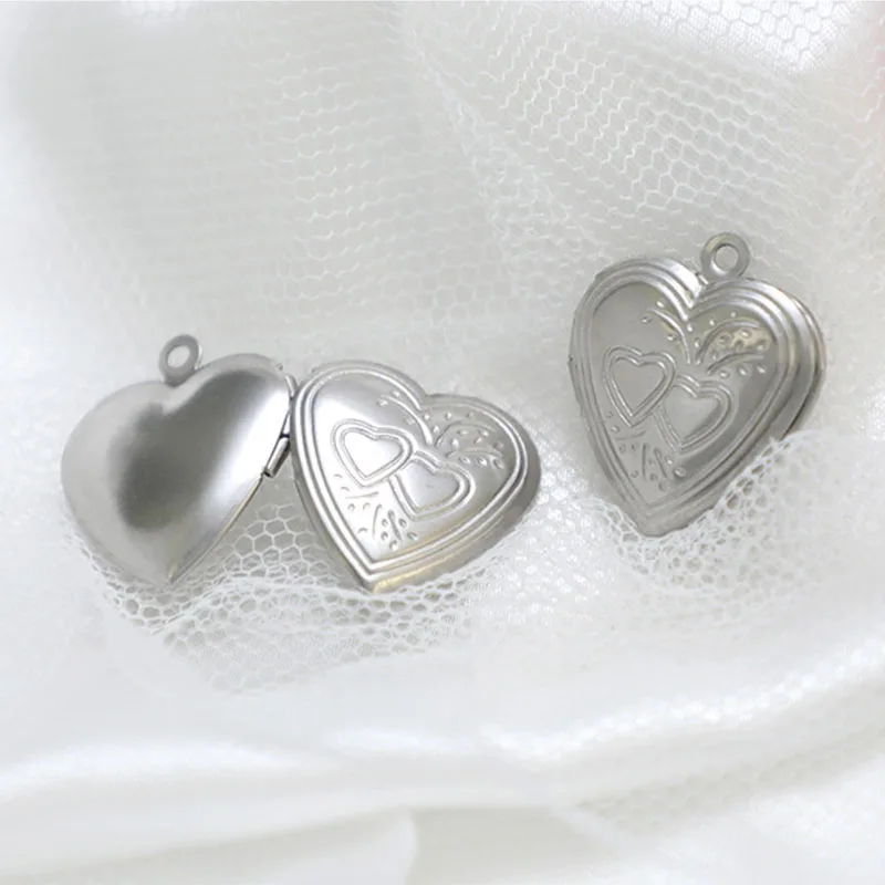 Everfast 20pc/lot DIY Stainless Steel Heart Locket Charms Pendant Engraved Flower Family Couples Memories Making Jewelry Gift