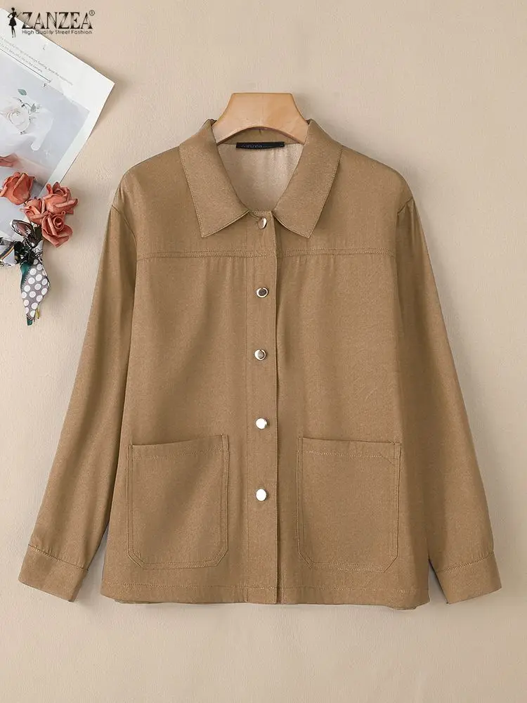 

ZANZEA 2022, осенние женские пальто, женские куртки с лацканами и длинными рукавами, повседневные пальто на пуговицах, винтажная верхняя одежда, джинсовые синие куртки