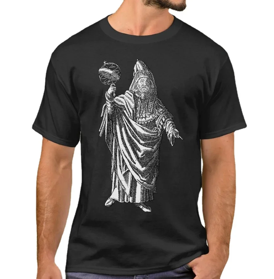 

Great SageGreek godTrismegistus Holding The Globe of The Starry Sky T-Shirt. Summer Cotton Short Sleeve O-Neck Mens T Shirt New
