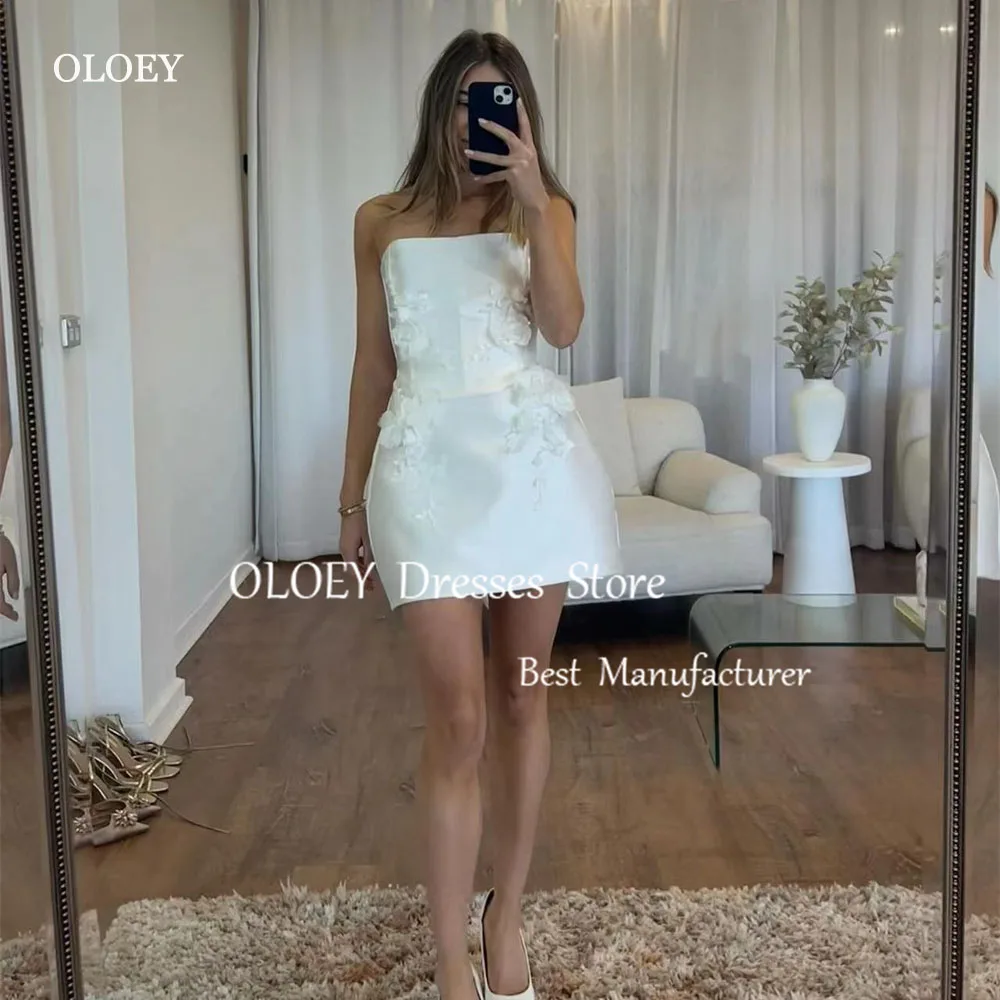 OLOEY 3D Followers Mini Wedding Dress 2024 Strapless Mini-Length Above The Knee Robe De Mariée Birthday Party Dress