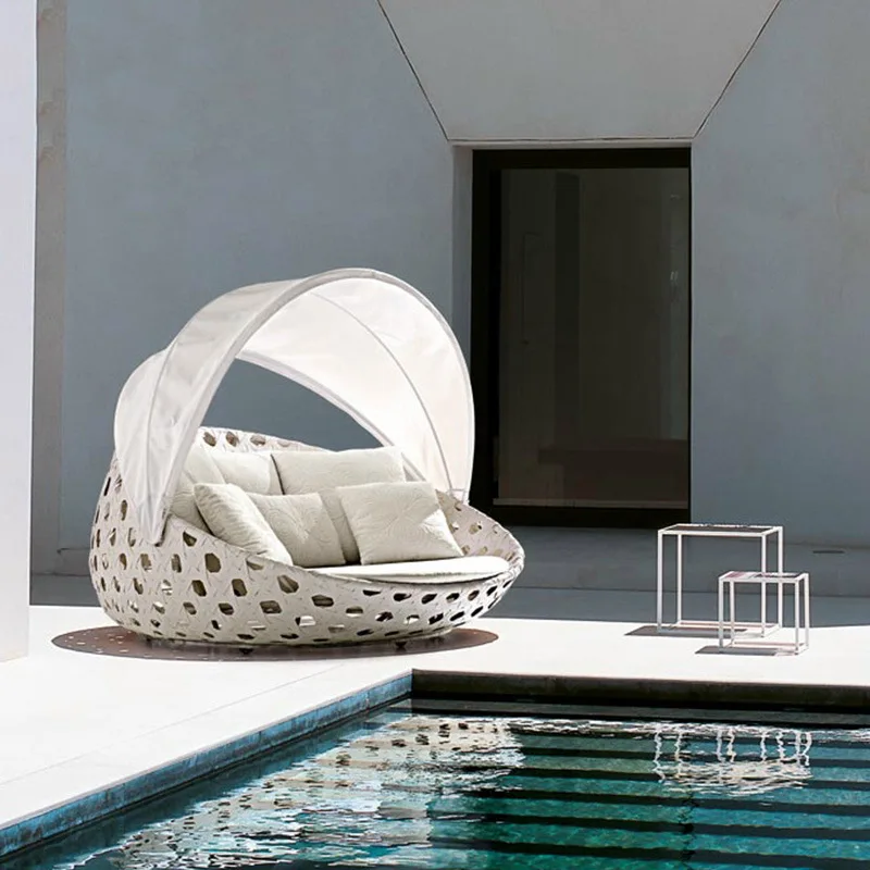 

Outdoor rattan bed outdoor outdoor courtyard covered with big round bed swimming pool lazy bed beach rattan sofa