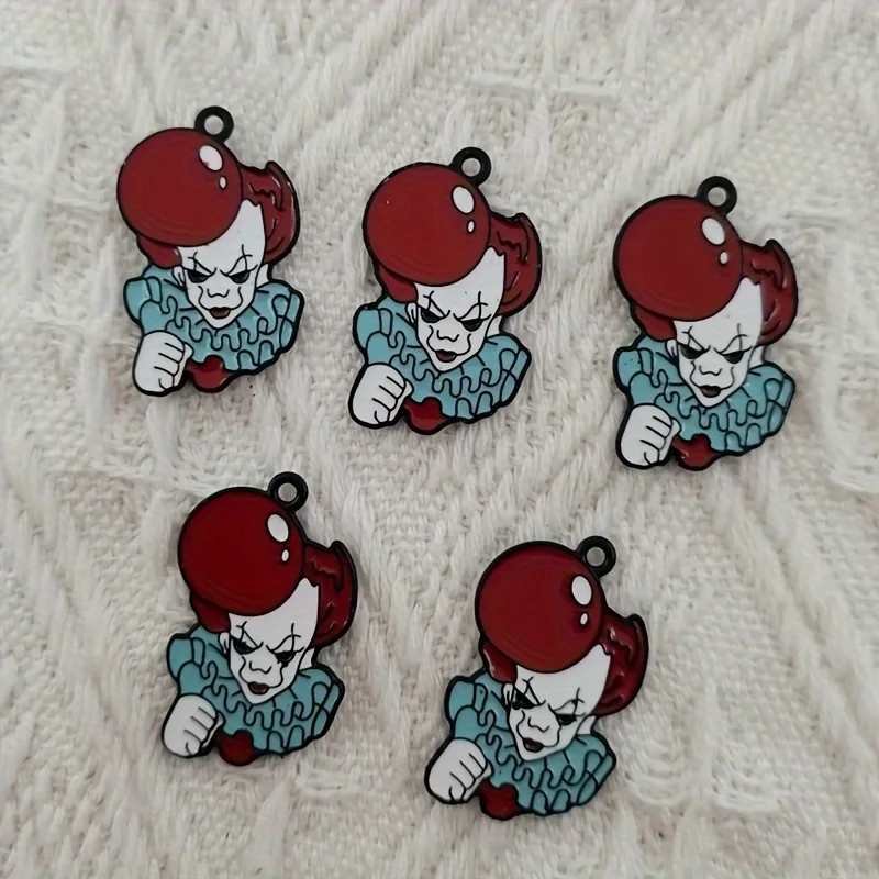 10pcs Halloween cartoon clown design DIY production earrings, keychains, necklaces, retro party style jewelry, Ghost Festival