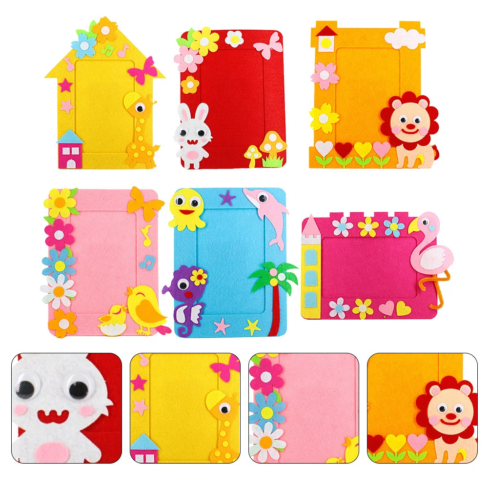 

6pcs Non-Woven Photo Frame Diy Craft Kit Bright Colors Handmade Picture Holder For Gift School Supplies