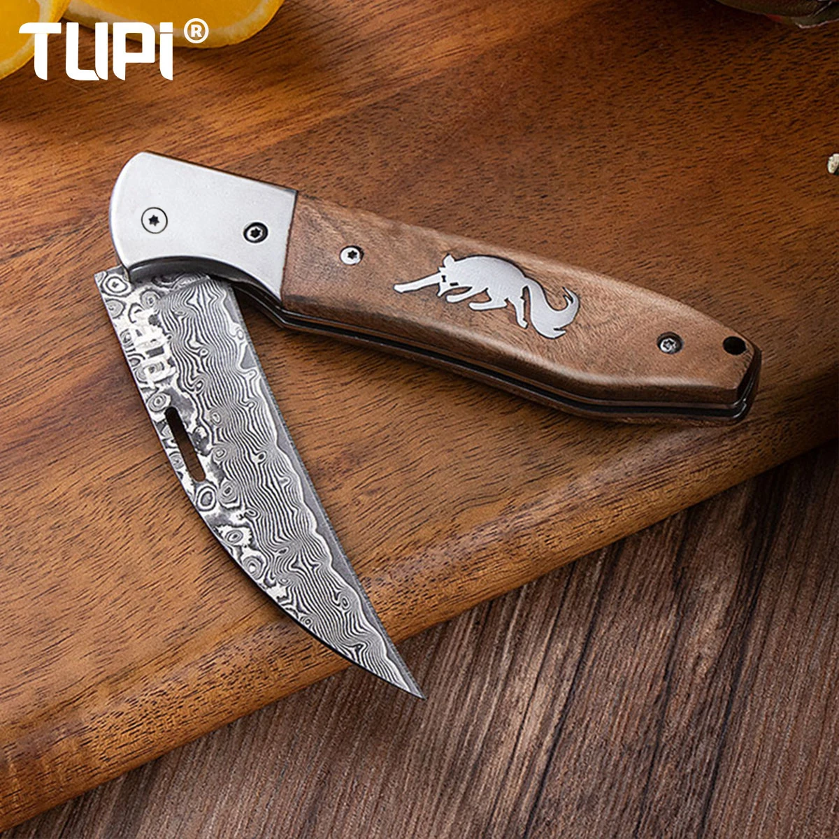 توبي - سكين دمشق الصلب القابل للطي المزورة، سكين جيب محمول متعدد الوظائف مع شفرة منحنية حادة، سكين جيب محمول #3