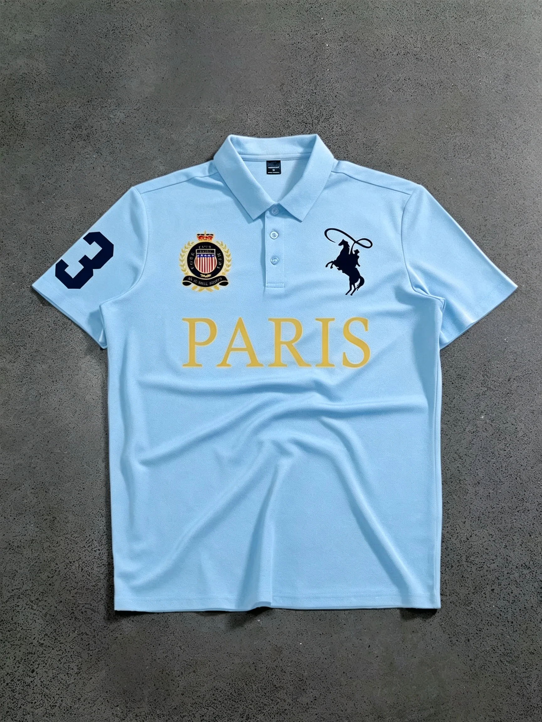 2026Summer Men'sPique CottonLapel Polo Shirt Letter Horse Badge Number Print Short Sleeve Breathable Business Casual Sports Tops