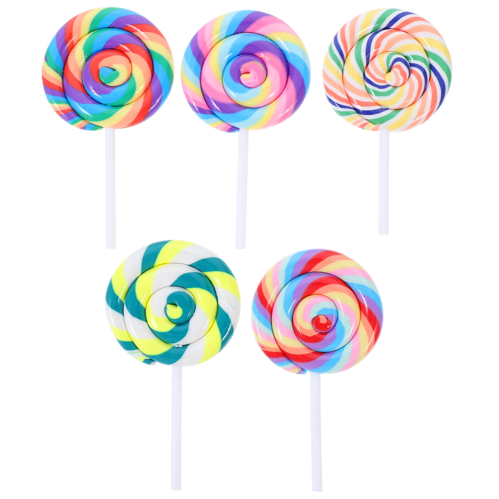 

5pcs Simulated Polymer Clay Lollipops Soft Candy Props Rainbow Colors Big Lollipop Decor Photo Charms Party Wedding