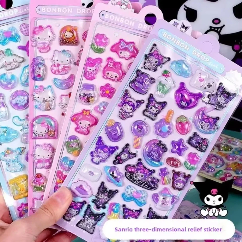 Personnages de dessins animés Sanrio Kuromi 3D autocollants lumineux en relief tridimensionnels autocollants de jouets créatifs mignons pour enfants en gros