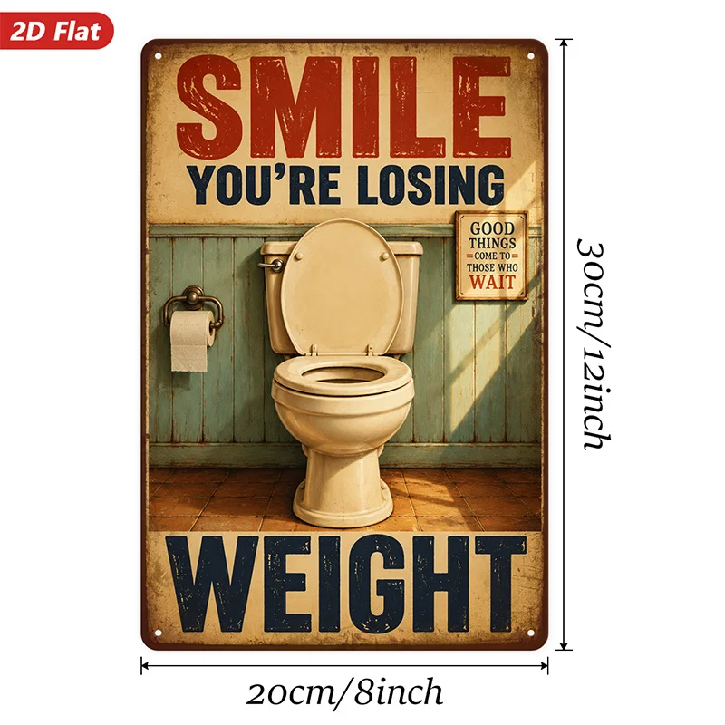 2D Flat, 1pc Metal Sign Wall Art, Toilet - Themed Home Decor, with 