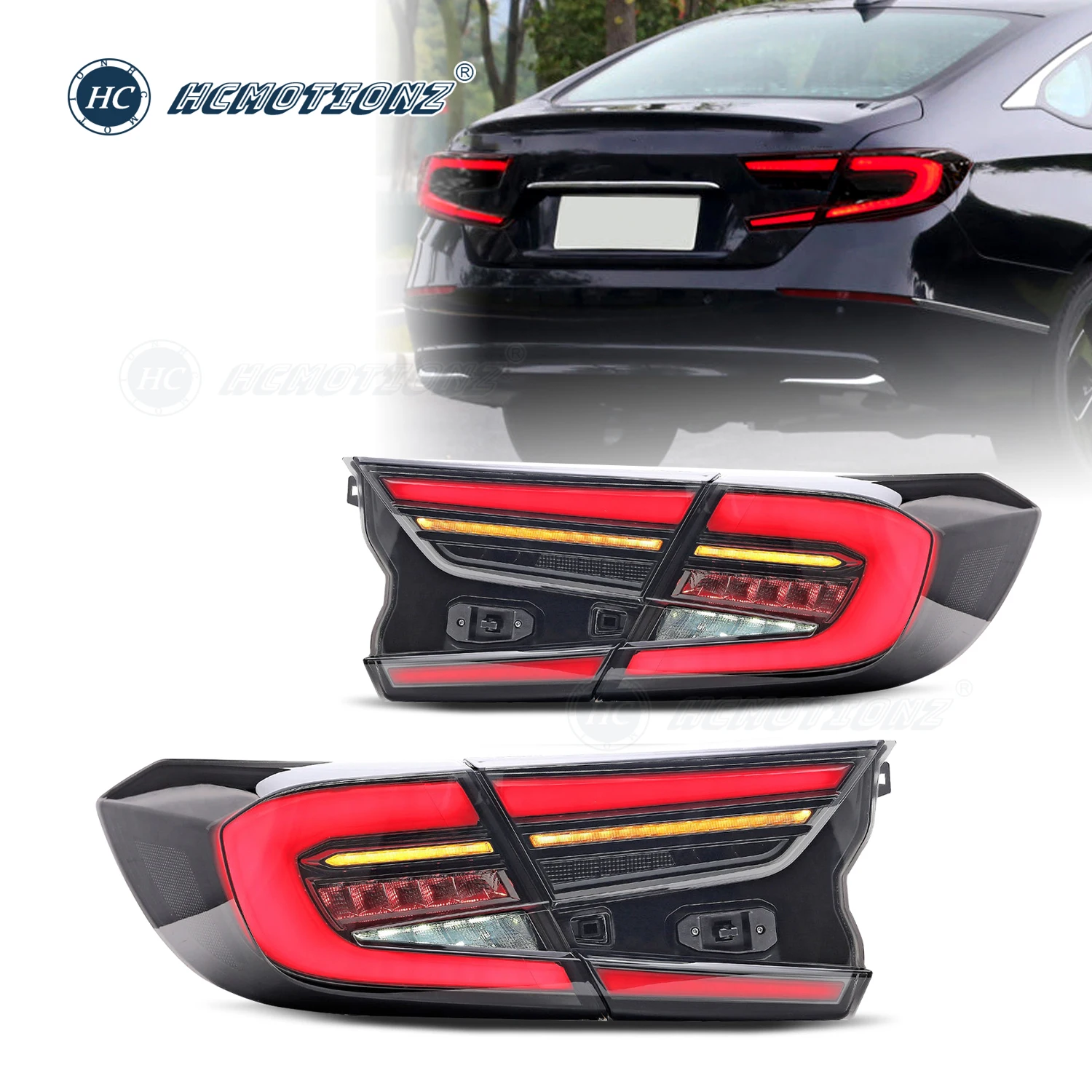 

HCMOTIONZ LED Tail Lights for Honda Accord 2018-2022 Sport Hybrid EX Animation DRL Rear Lamps Assembly 10th/10.5th Gen