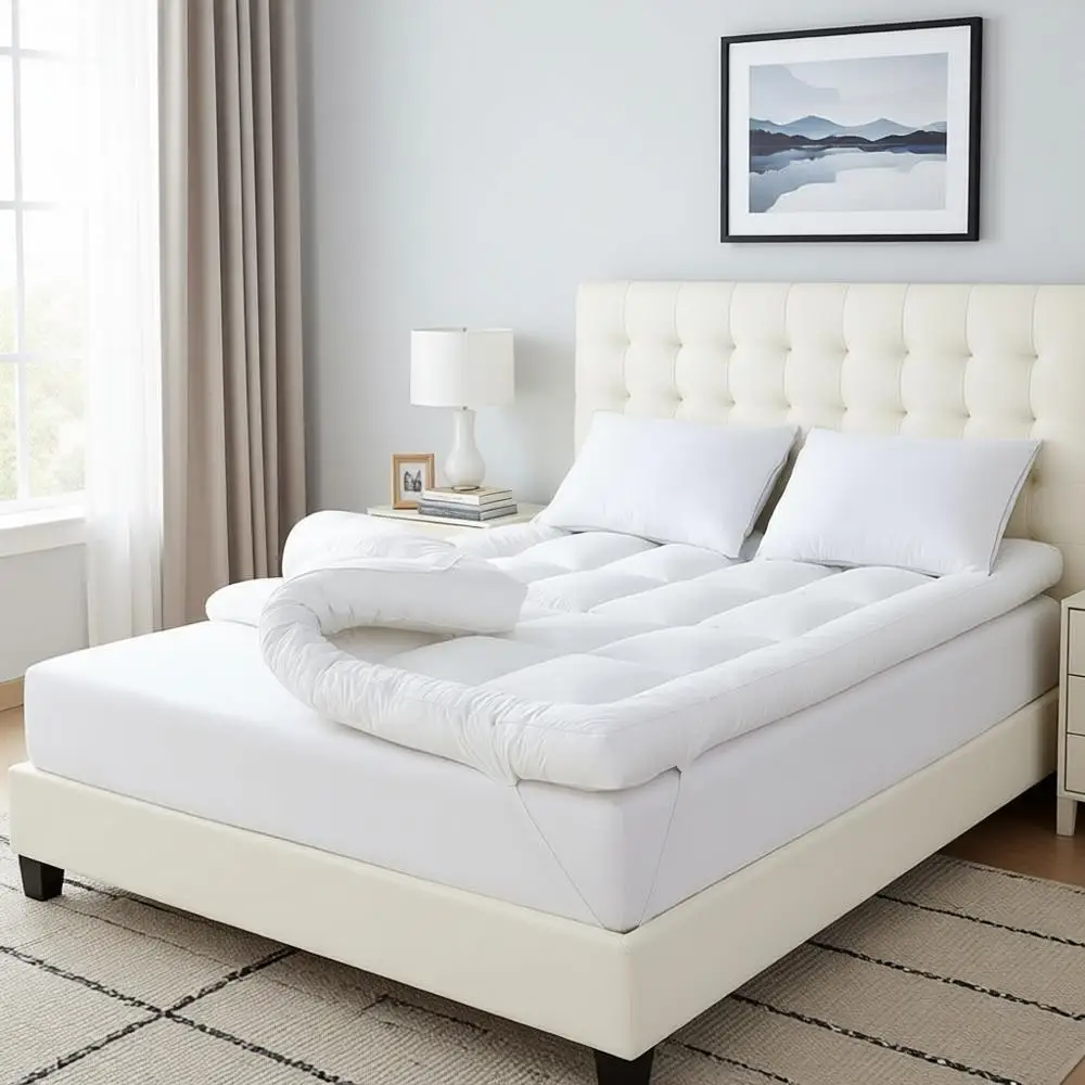 Cubrecolchón de Espuma Viscoelástica de 5 Pulgadas de Grosor, Tamaño King, con Parte Superior Transpirable y 4 Bandas de Sujeción