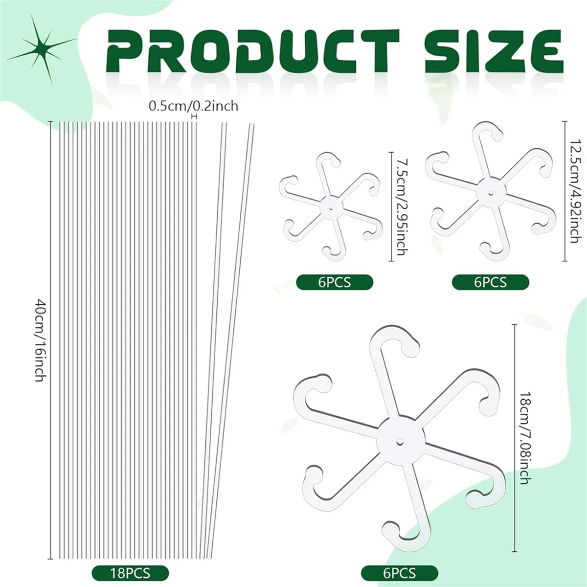 18 Pcs 16 Inch Acrylic Plant Stakes with Stem Hook Support, Plant Support Garden Stakes Clear Plant Sticks for Plants