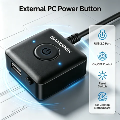 External PC Power Button Computer Power Switch with USB 2.0 Port PC ON Off Reset Control for Desktop Motherboard
