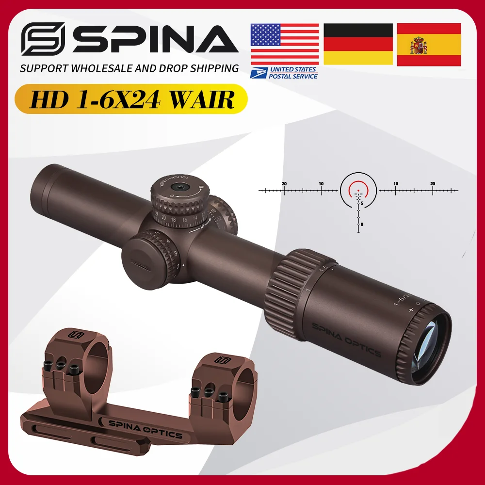 

SPINA OPTICS LPVO SFP 1-6x24 SFP Red Illuminant Compact Sight Tactical Hunting Riflescope Carbine PCP AR15.223.556 22LR.308.7.62
