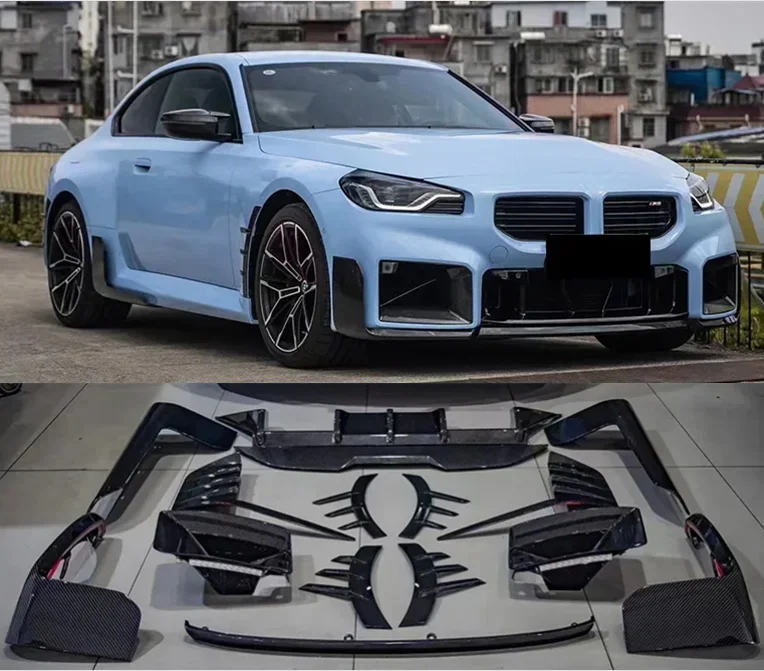 Hot! Real Carbon Fiber Front Bumper Lip Rear Spoiler Trunk Diffuser Cover Side Body Skirt Full Kit For BMW M2 G87 2022 2023 2024