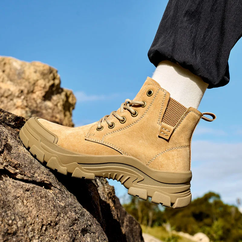 

Mid-top Leather Boots, Men's Boots, All-season Desert Combat Boots, Outdoor Anti-slip Hiking Boots, and Winter Cotton Snow Boots