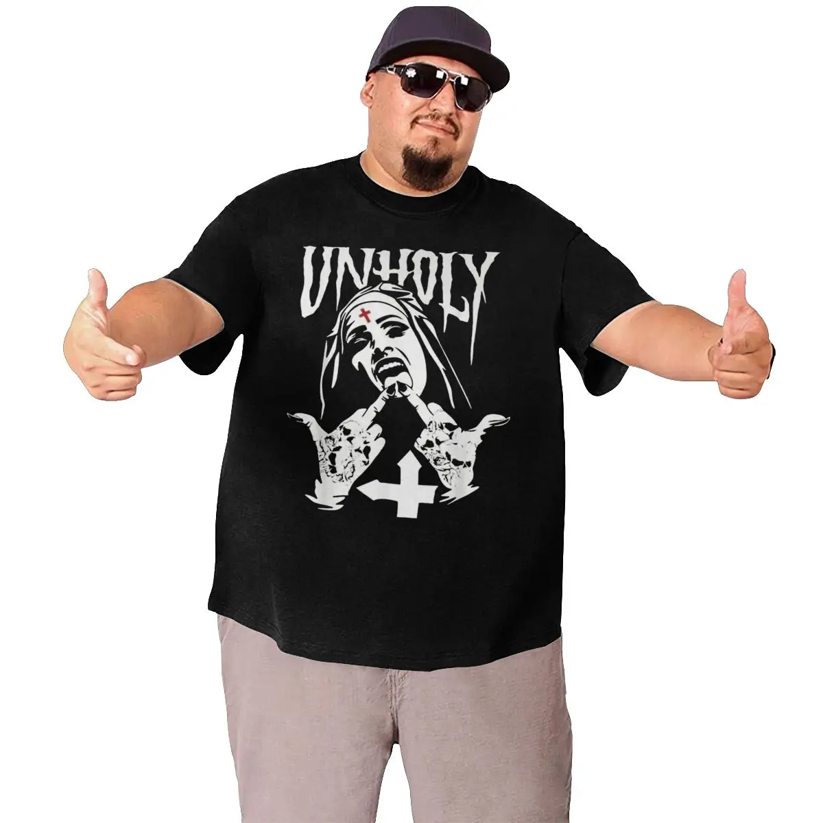 Men Rock Satanic Nun Tattoos Unholy Devil T Shirts Pure Cotton Clothing Vintage Crew Neck Big Tall Tees Big Size 5XL 6XL T-Shirt