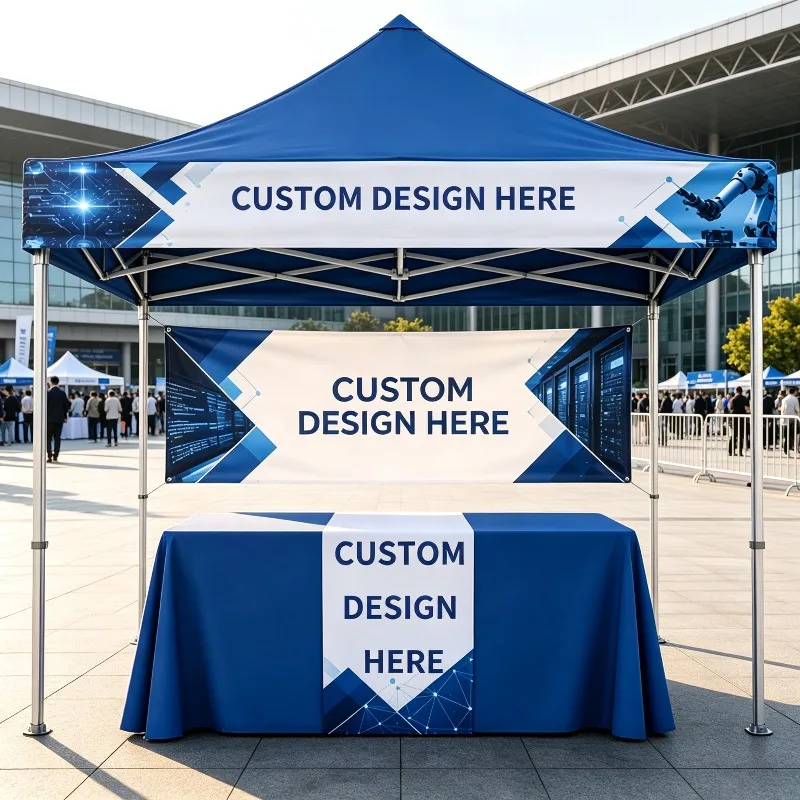 1pc Custom Business Tent Banner and Tablecloth, Customize Vendor Display for Trade Show Booth, Polyester Banner and Table Runner