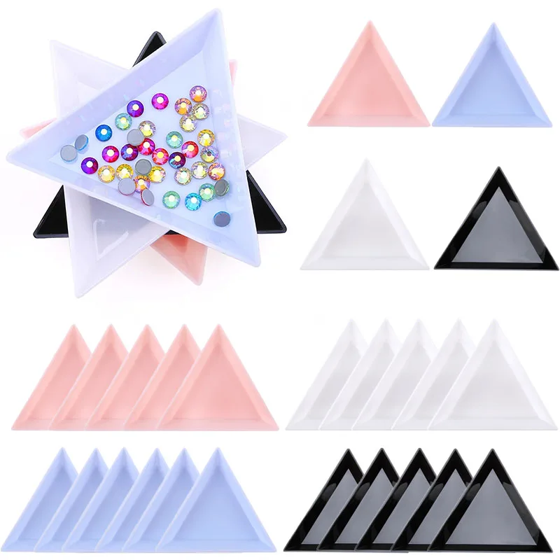 100pcs Triangular Nail Beauty Jewelry Plastic Tray Diamond Gem Sorting Small Part Accessorie Storage Props Tool Makeup Container