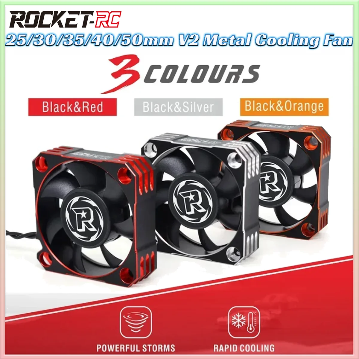 

ROCKETRC 25/30/35/40/50 мм V2 Металлический охлаждающий вентилятор 32000/28000/21000/16000/10000 об/мин для 1/8 1/10 1/12 RC Car 540 550 3650 Двигатель ESC