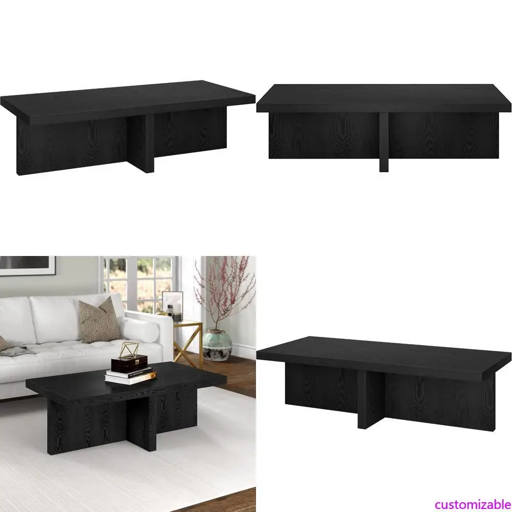 Mesa de centro retangular preta natural de 54 polegadas de largura da Henn&Hart, adequada para casa, espaços de estar, quartos, área de entretenimento