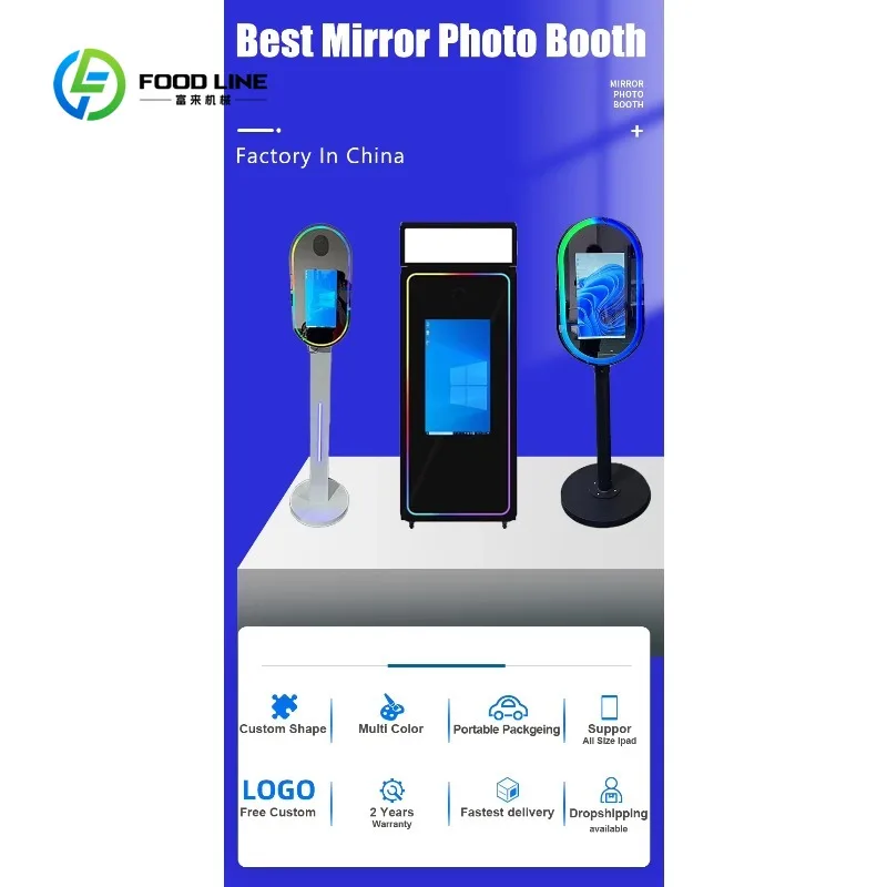 Customized Selfie 70inch Magic Mirror Photo Booth Machine with Camera and Printer Glass Top Frame Design Photo Booth Mirror