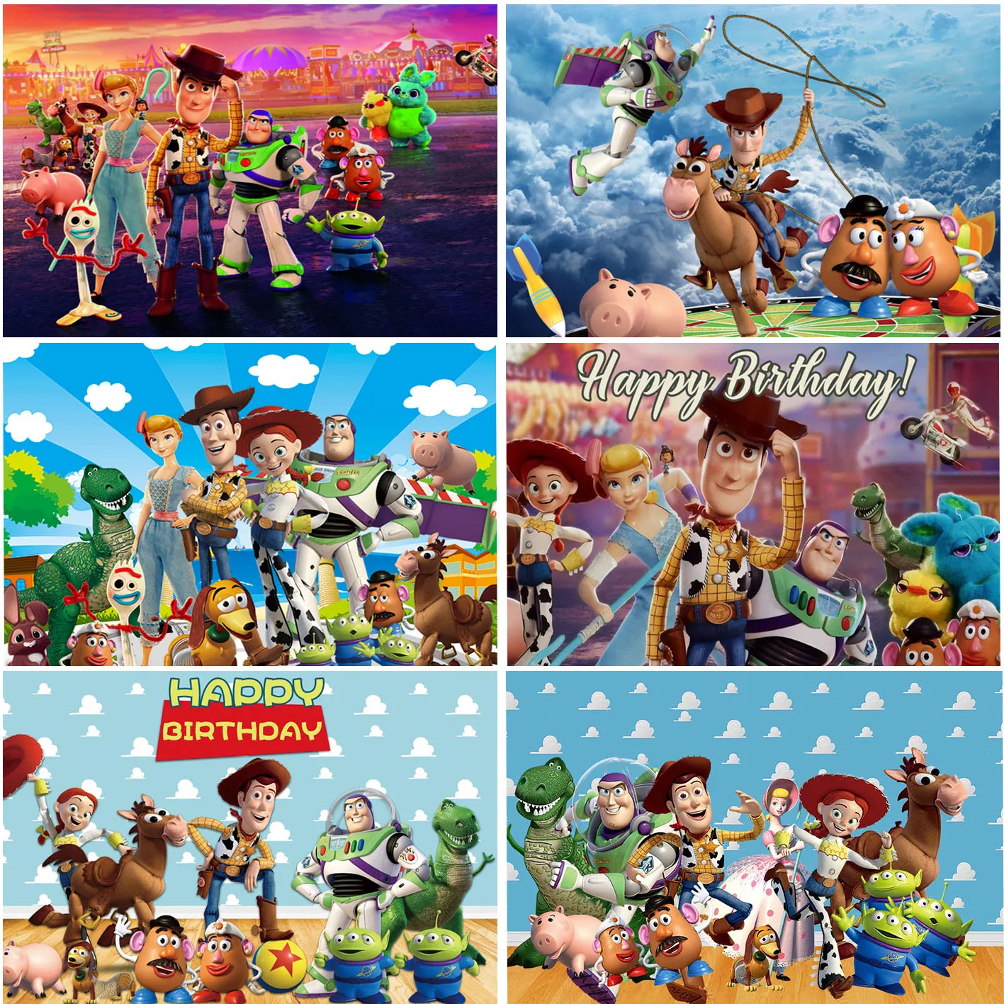 

Disney Toy Story Backdrops Boys Happy Birthday Party Baby Shower Photograph Backgrounds Photo Decoration Banner Studio Props