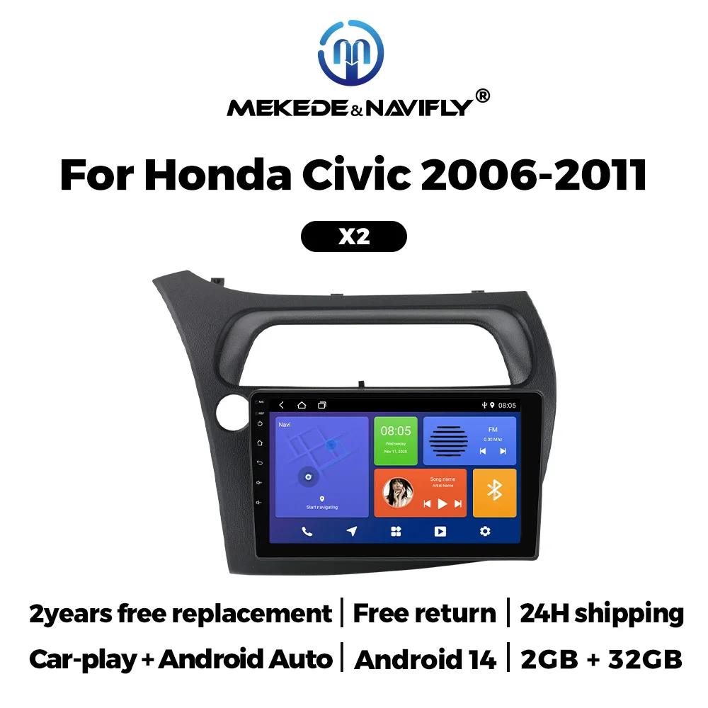 

MEKEDE 9" Car radio Android14 Multimedia GPS Navigation player for Honda Civic Hatchback 2006-2011 Wireless CarPlay Android Auto