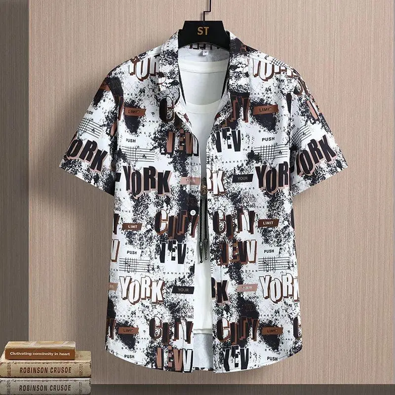 

Летняя мужская рубашка из ледяного шелка с коротким рукавом: тонкая, прохладная, немнущаяся, премиум-класса, повседневная, быстросохнущая, с принтом