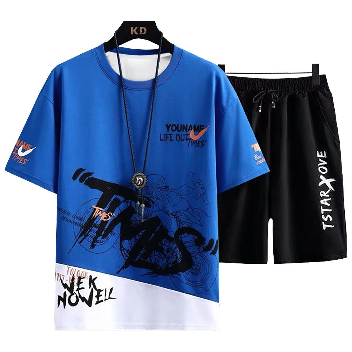 Men's Short Sleeved T-shirt Casual Shorts Set Round Neck Letter Print Pattern Spring Summer Young People's Student Clothing