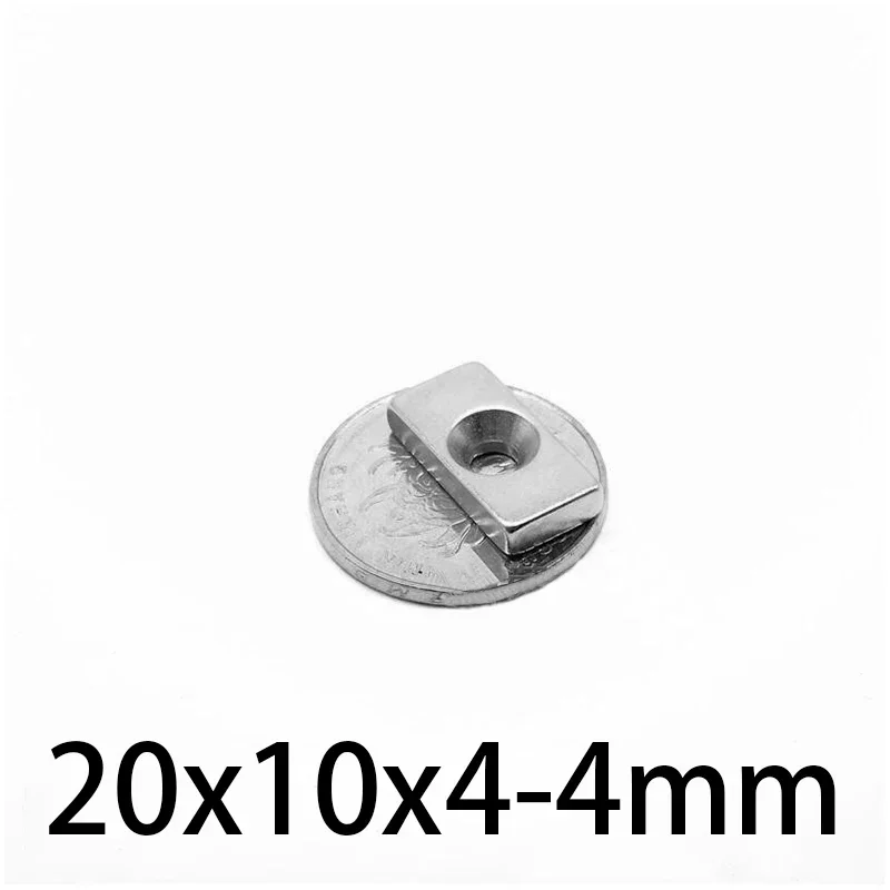 20x10x4-4mm Strong Quadrate Magnet Hole 4mm 20*10*4-4 Strong Block Magnets For Fridge DIY Building Scientific Craft 20x10x4-4