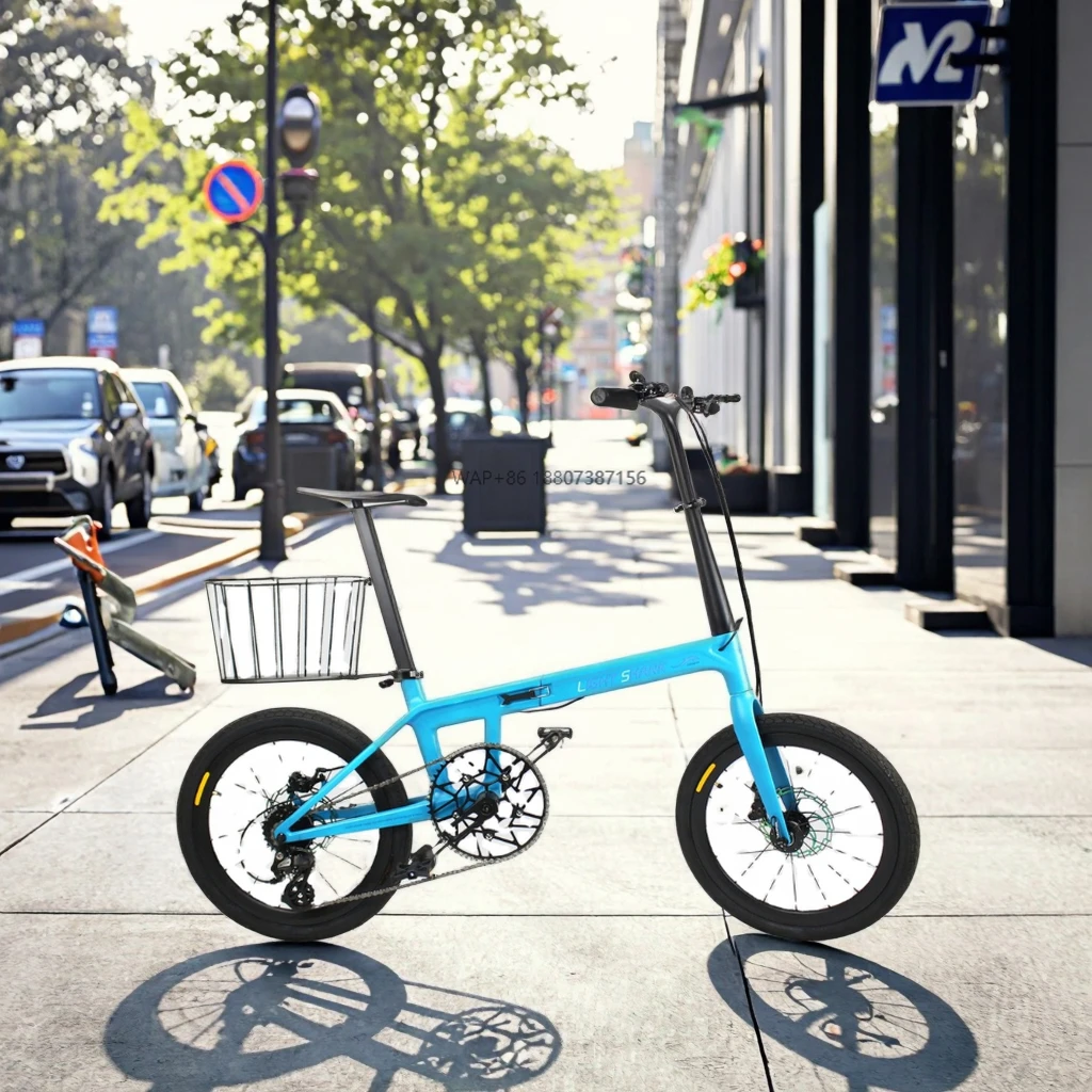 

20-Inch Carbon Fiber Folding City Bike 7-Speed Standard Pedals Disc Brake Fork Dual Suspension Lightweight for Adults Made China